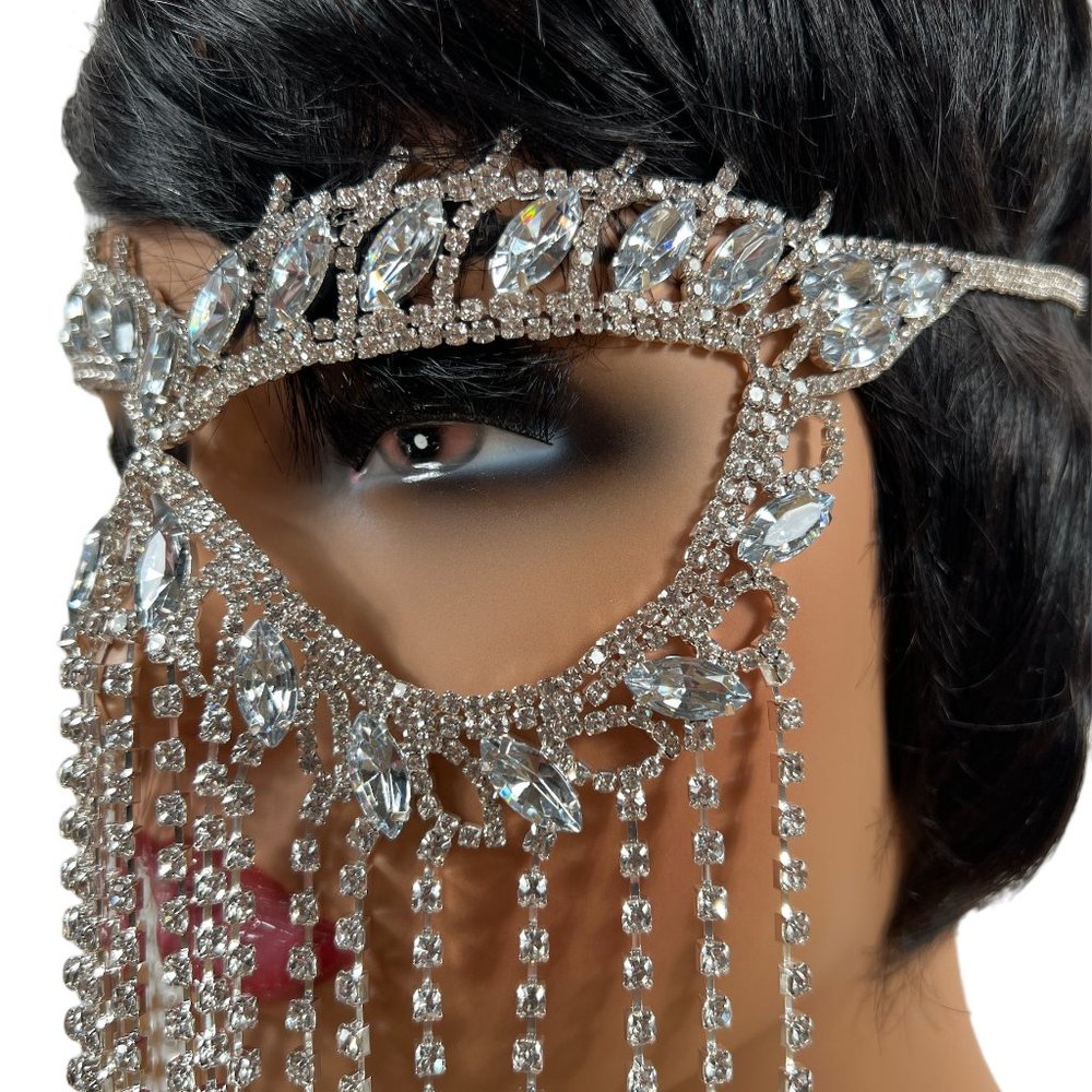 Crystal Tassel Face Mask Halloween Mask Masquerade Mask Women Rhinestone Jewelry - Picture 10 of 15